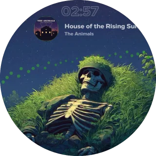 Soldier NZXT Kraken LCD music screen with a pixel art skeleton soldier in grass under stars and green wave visualizers