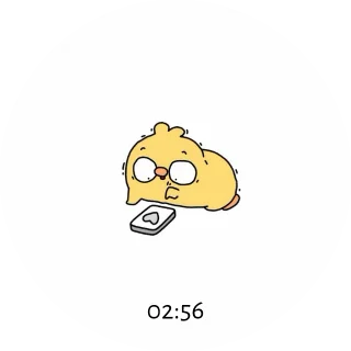 Sending NZXT Kraken LCD clock screen with a hand-drawn yellow chick texting a red heart on white and a small clock