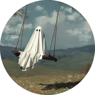 Soul Swinging NZXT Kraken LCD GIF screen showing a ghost on a swing with CPU and GPU temperature readings