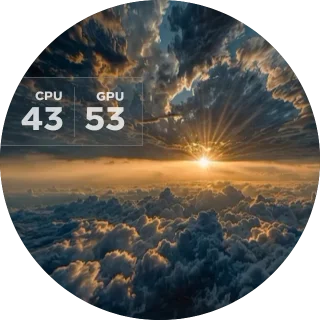SunClouds NZXT Kraken LCD screen with a golden sunrise over a sea of clouds and a frosted glass temperature panel