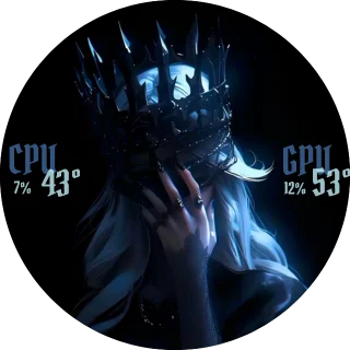 Crown NZXT Kraken LCD screen with a pale queen in a black thorned crown and blue gothic CPU and GPU readouts