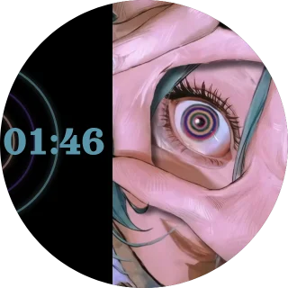 eye NZXT Kraken LCD GIF screen showing an anime eye artwork with a cyan digital clock and circular audio visualizer