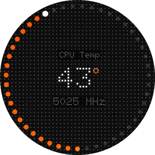 Kraken Dot Matrix NZXT Kraken LCD GIF screen showing a dot-matrix CPU monitor dial with an orange arc gauge and clock speed