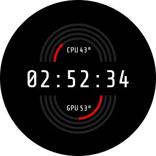 Porthole NZXT Kraken LCD clock screen with a large digital clock inside gray porthole rings with red load segments