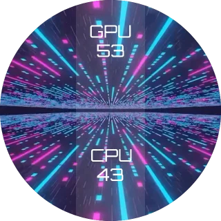 Light Line NZXT Kraken LCD screen with pink and cyan light streaks in a tunnel and outlined CPU and GPU temperatures