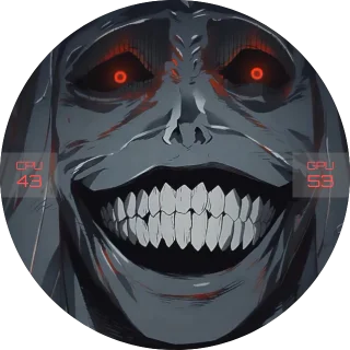 Solo Level NZXT Kraken LCD screen with a grinning gray shadow creature with red eyes and red-outlined temperature boxes