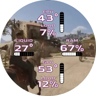MAFIA TOC NZXT Kraken LCD screen with a horse rider in a Sicilian village and segmented CPU, GPU, liquid and RAM bars