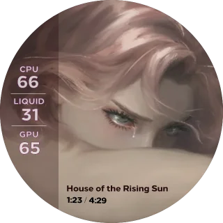 Alexandre Cabanel's The Fallen Angel painting on an NZXT Kraken LCD, with Lucifer's tearful eyes, CPU/GPU and liquid temperatures, and song title.