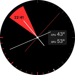Custom Analog Clock NZXT Kraken LCD screen with a minimalist analog clock face, a digital clock, and red and white CPU and GPU temperature readouts