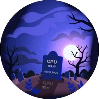 R.I.P NZXT Kraken LCD GIF screen with a dark video background showing CPU temperature, GPU temperature, and the date