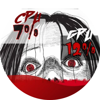 Sink in Blood NZXT Kraken LCD screen featuring a horror girl face sinking in blood with CPU and GPU load numbers