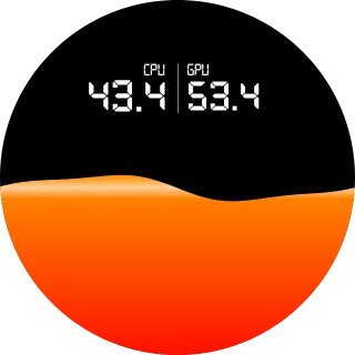 Lava NZXT Kraken LCD screen with glowing orange lava waves and segmented digital CPU and GPU temperatures