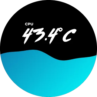 Circle-Liquid NZXT Kraken LCD screen with a cyan liquid wave gauge and a bold CPU temperature reading