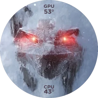 Witcher NZXT Kraken LCD GIF screen showing a snowy monster face with red eyes and CPU and GPU temperature readings