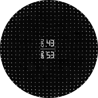 DotPulse NZXT Kraken LCD screen with a pulsing white dot grid on black and small CPU and GPU temperatures
