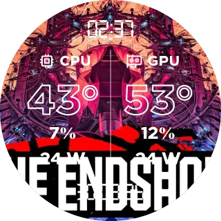 Defqon.1 NZXT Kraken LCD screen with a YouTube video background, CPU and GPU temperature, load and power, clock and date