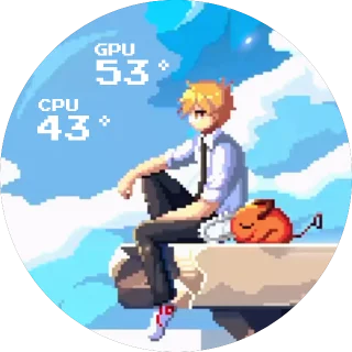 Chainsaw Man NZXT Kraken LCD GIF screen with pixel art anime character and CPU and GPU temperature readings