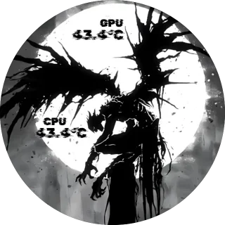 Ryuk NZXT Kraken LCD screen with Death Note Ryuk spreading ragged wings before a full moon in black and white ink